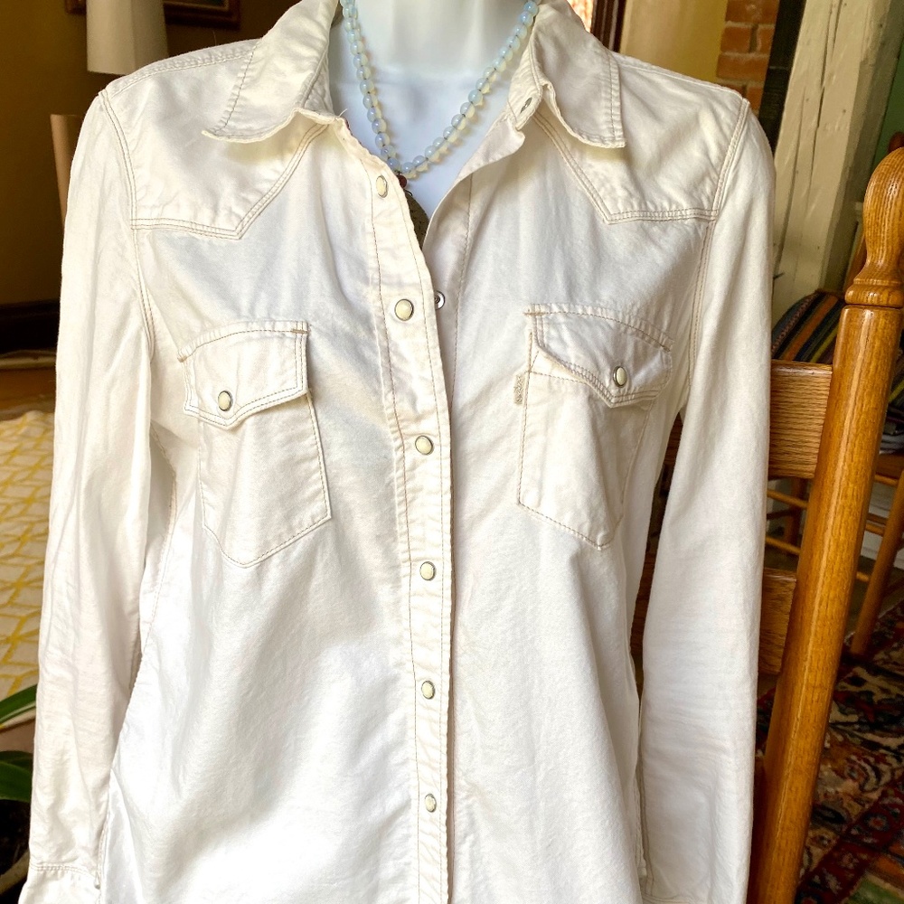 VTG LEVI’S Womens Off-White Western Shirt RODEO w/ Pearl Snaps 90’s/Y2K SZ SMALL